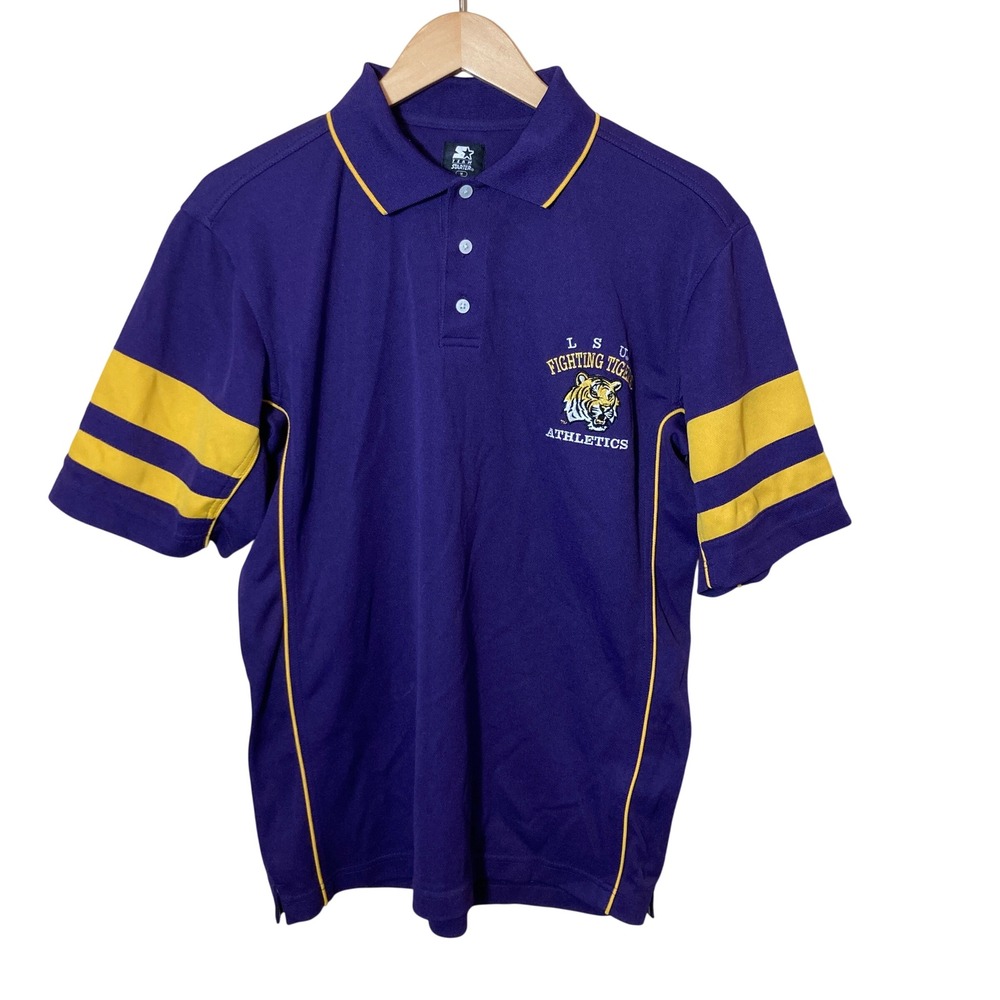 LSU Fighting Tigers Starter Mens Purple Gold Athletics Polo Shirt Medium